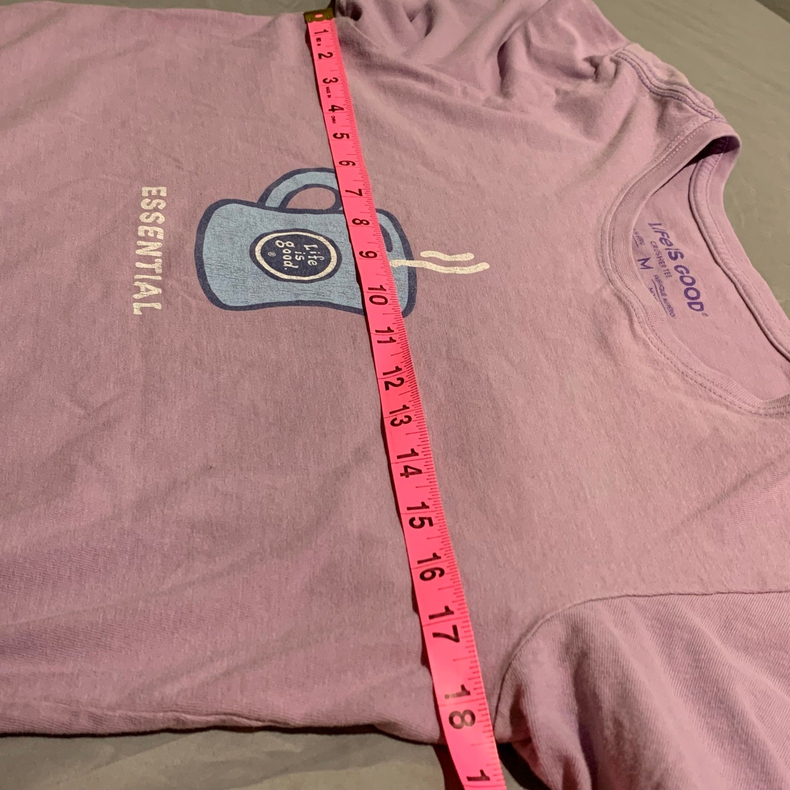 Life is Good Women’s Tee – Coffee Mug “Essential” Graphic – Lavender – Size M