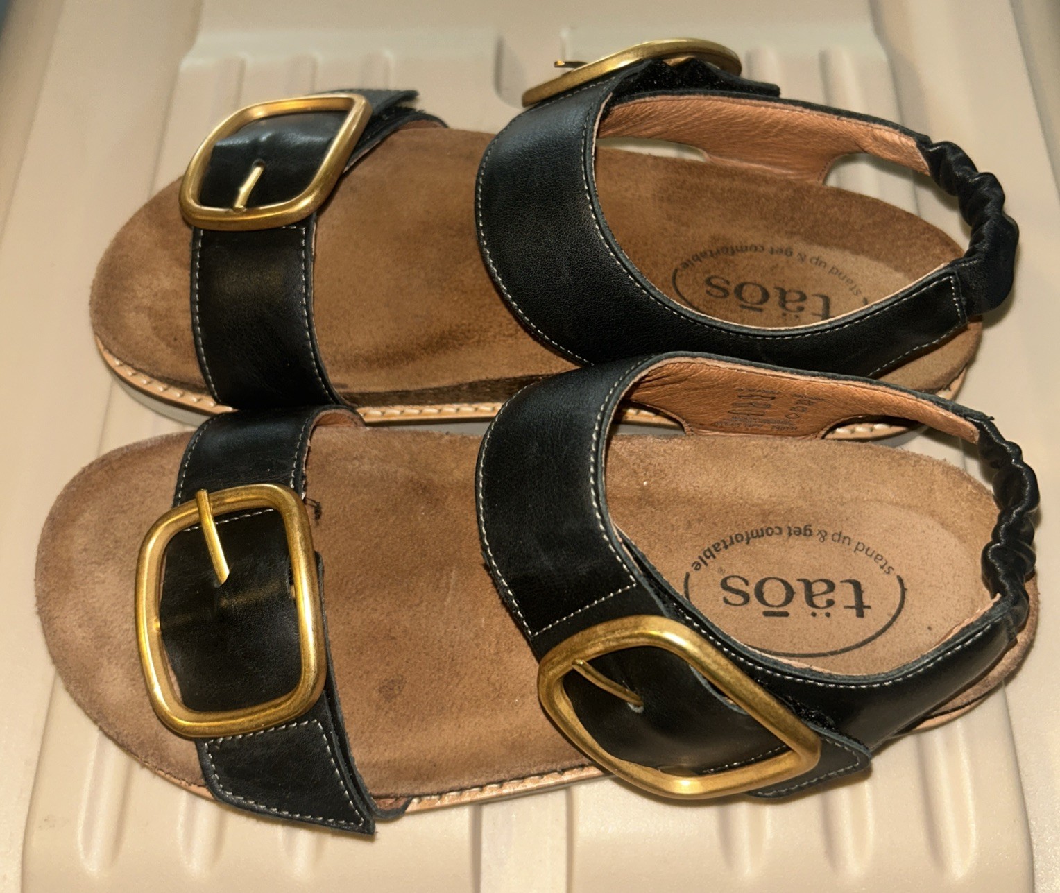 Taos On The Double Black Leather Sandles Women’s 6.5