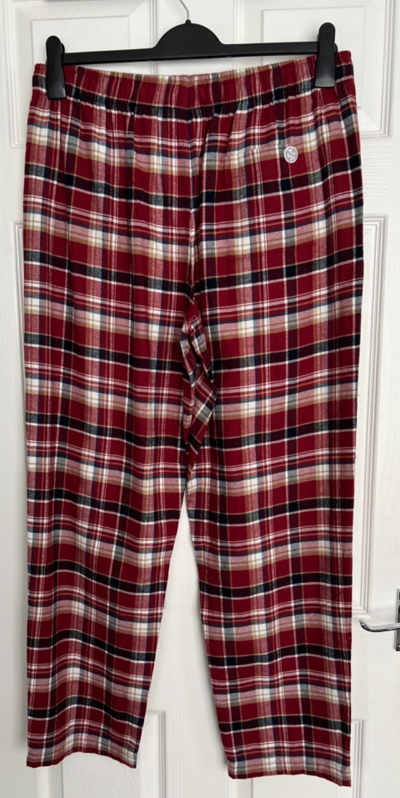 NEW M&S Mens Red Check Pure Cotton Checked Pyjama Bottoms Size L (waist 36-38”)