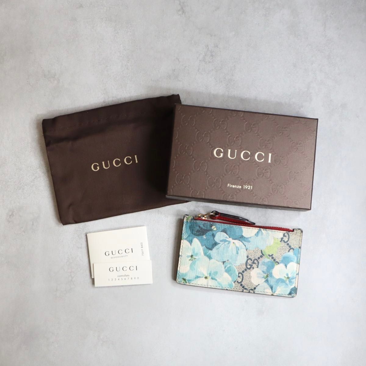 Complete Accessories GUCCI GG Blooms Coin Card Holder Fragment Case Blue Red GG