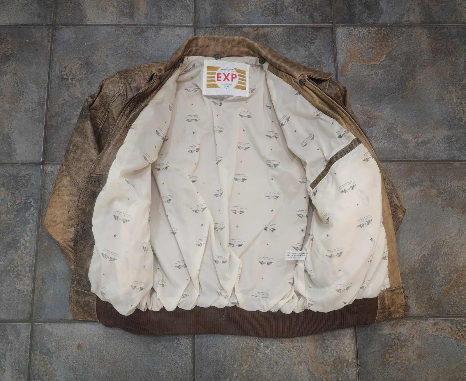Vintage 90s Limited Express Men’s Small Distressed Leather Bomber Flight Jacket