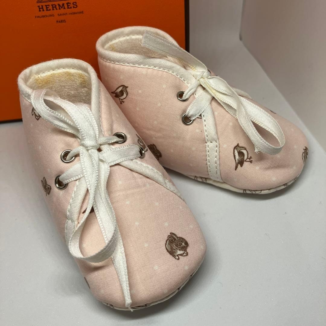 Hermes baby shoes 100% cotton Pink Linen Animal Print Pattern JAPAN
