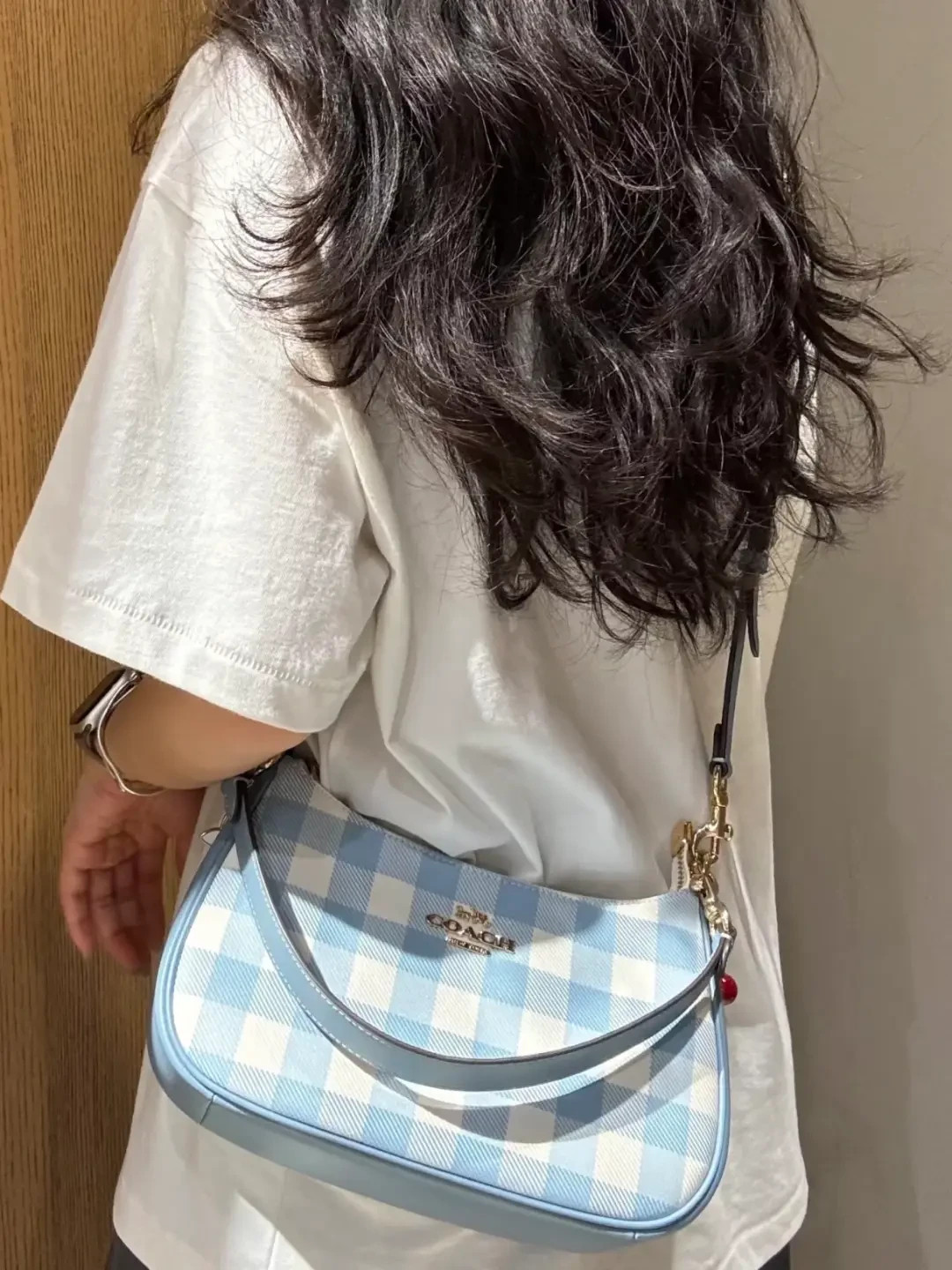 NWT Coach Teri CES65 Shoulder Bag Blue Gingham Crossbody Purse with Cherry Charm