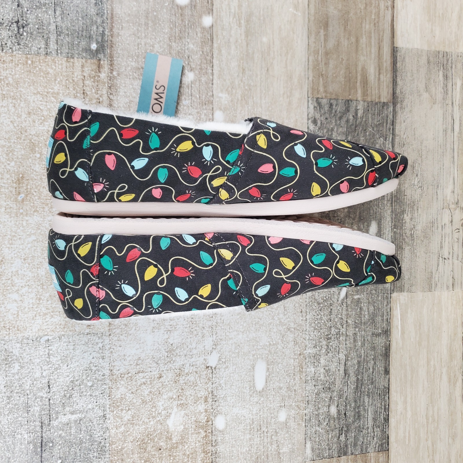 Toms Alpargata Womens Flat Shoes 9.5 Black Forged Iron Tree Lights Print Slip On
