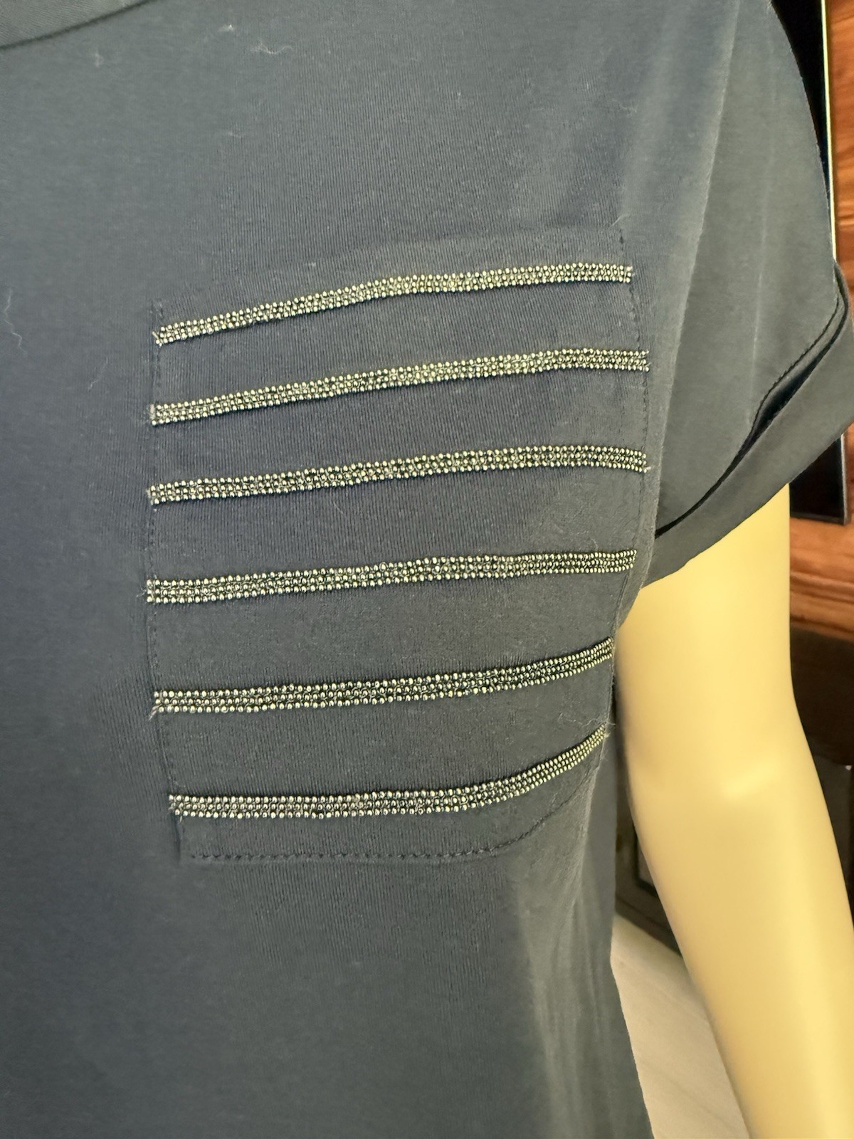 BRUNELLO CUCINELLI Embellished pocket T-shirt Navy Blue Size XS