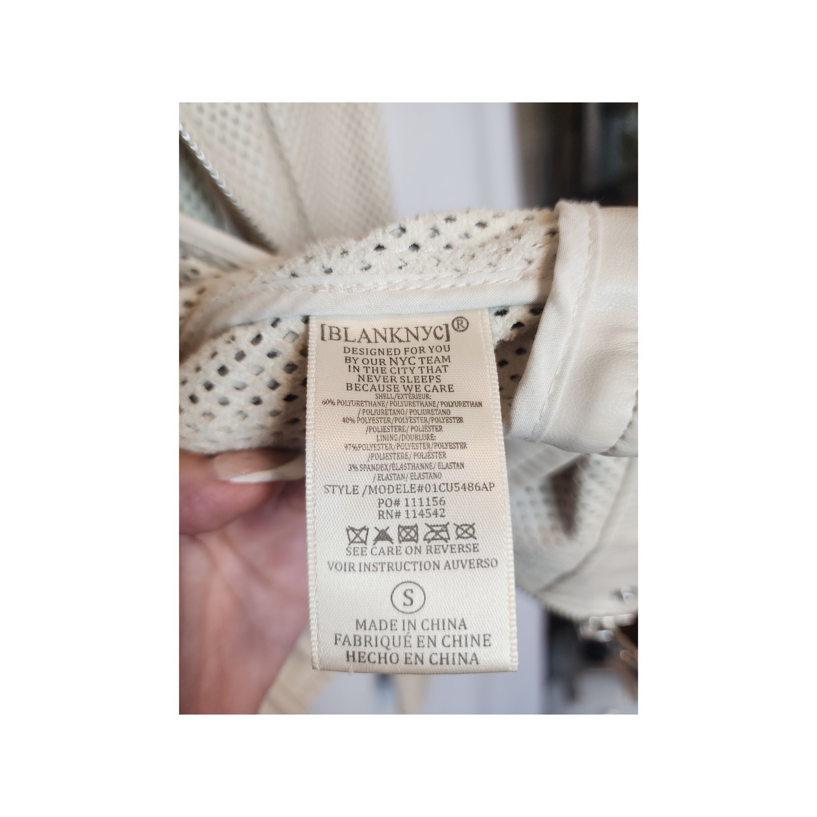 BLANKNYC Perforated Moto Jacket Women’s Small Cream Faux Leather Zip Pockets