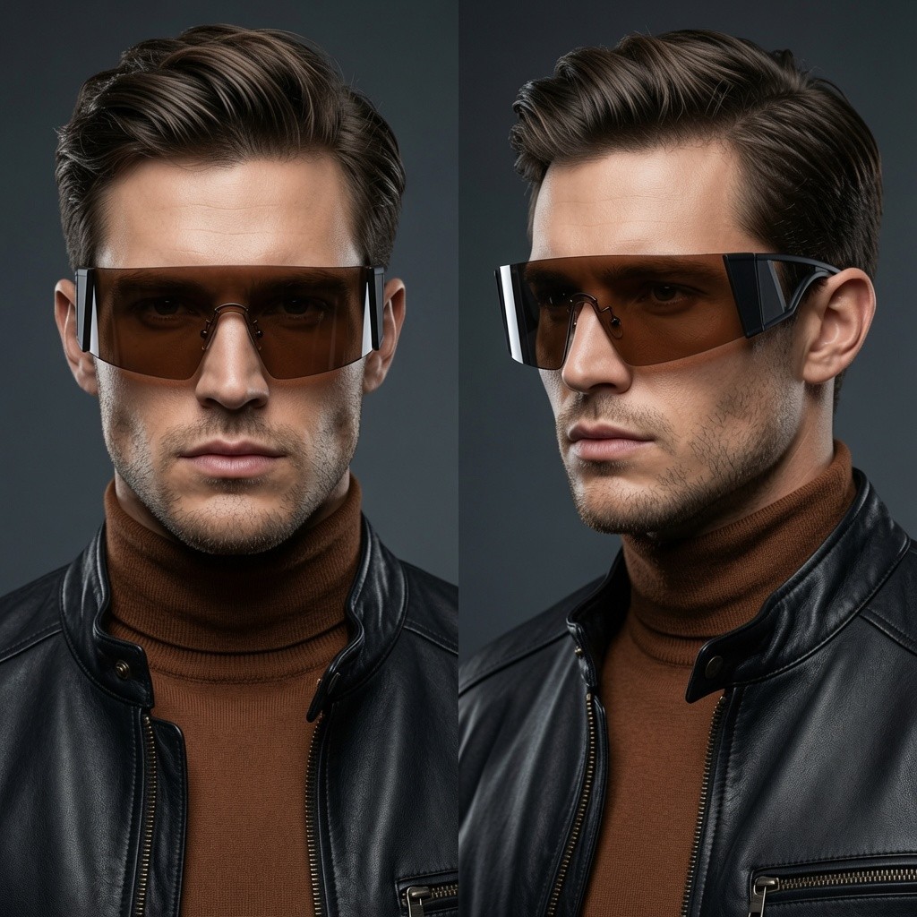 Futuristic Shield Men Sunglasses Gradient Tinted Lenses Bold Black Frames Visor