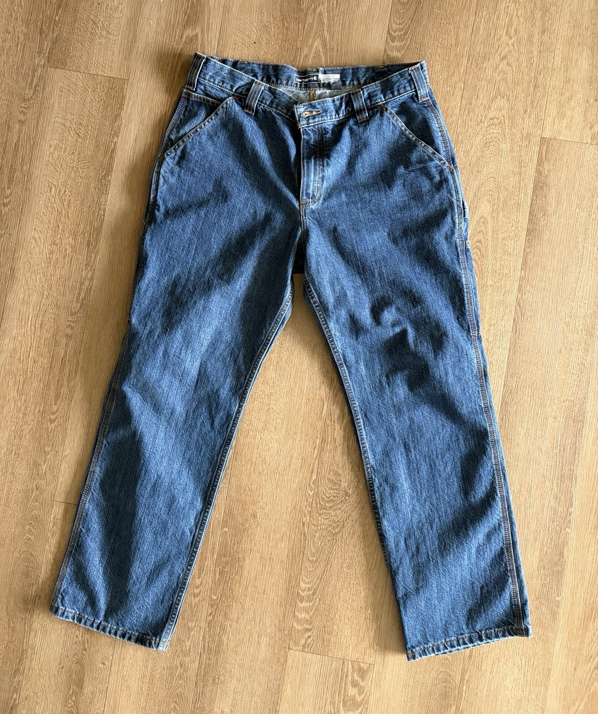 Carhartt Loose Fit Men’s Blue Denim Cotton Construction Work Pants 34×30