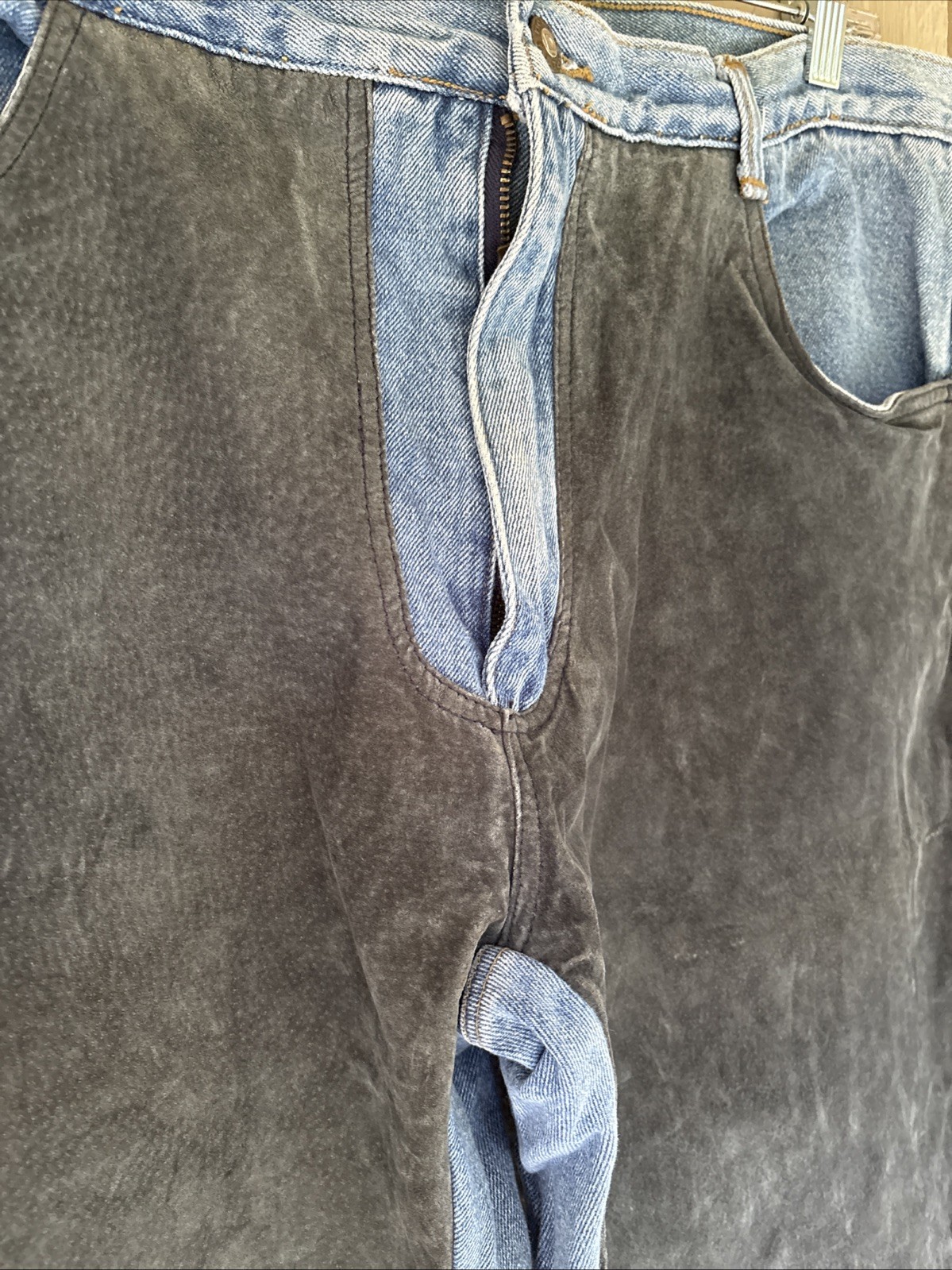 Vintage 80s black leather chaps denim jeans men’s