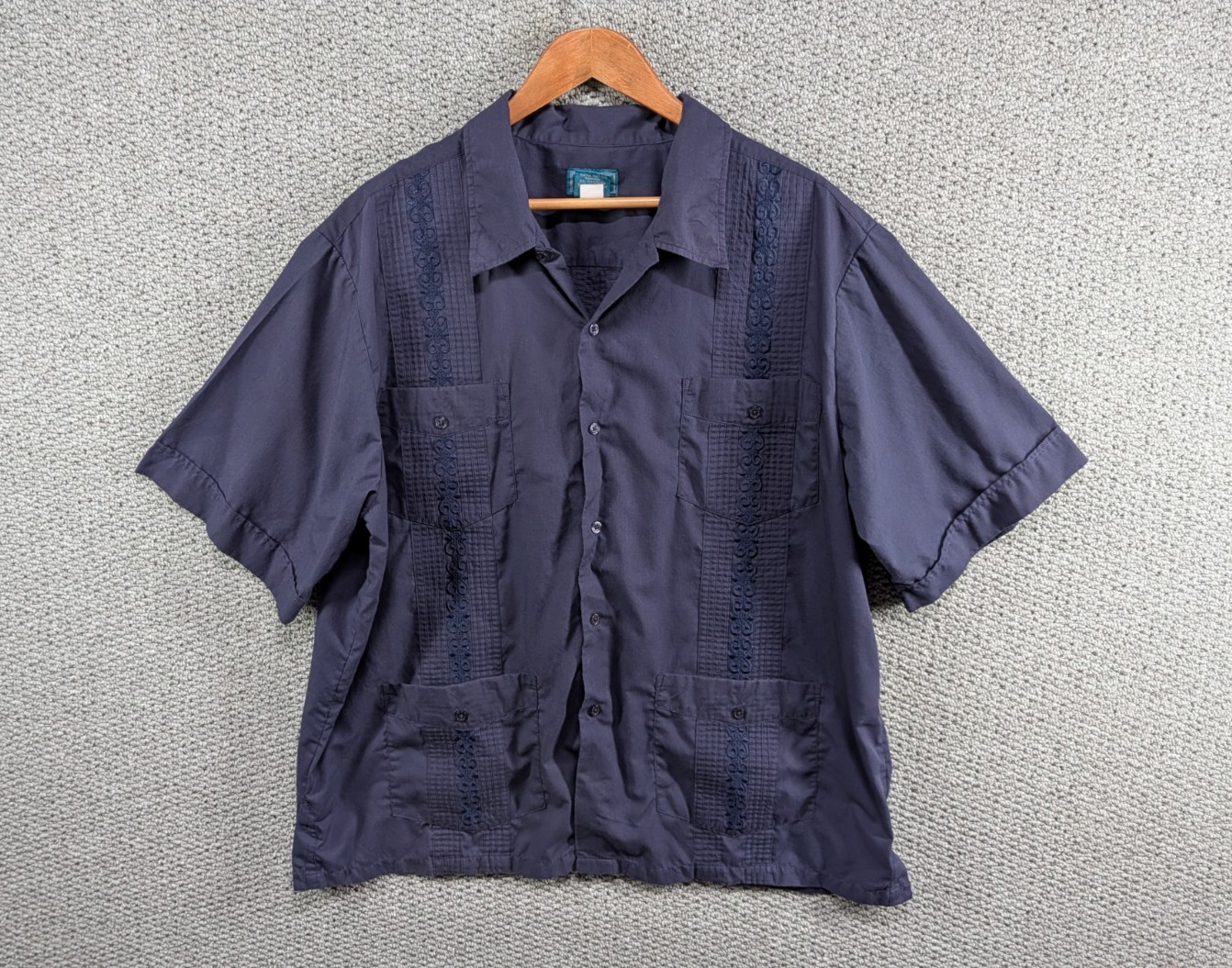 TropiCool Vintage Men’s Purple Guayabera Embroidered Tropical Button Shirt XL