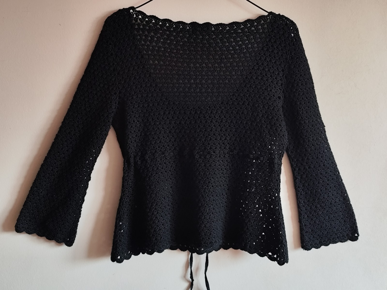 Morgan Tricot Coquette Crochet Y2K Top Vintage With Flower Black M