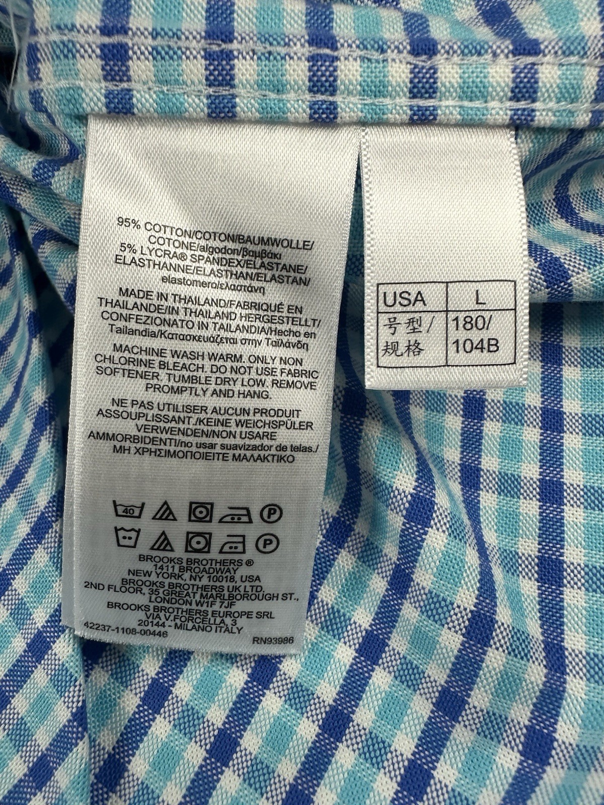 BROOKS BROTHERS Regent Fit Blue Aqua Plaid Non-Iron Stretch Shirt L Cotton