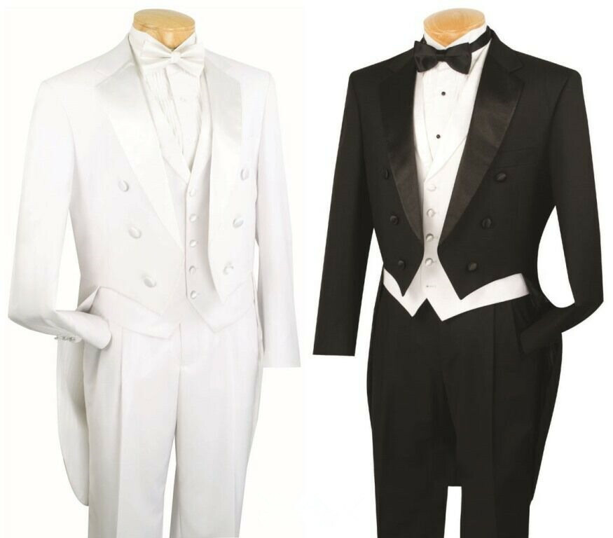 Men’s Formal Tuxedo Prom Wedding Groom Suit Classic Fit With Tail Black & White