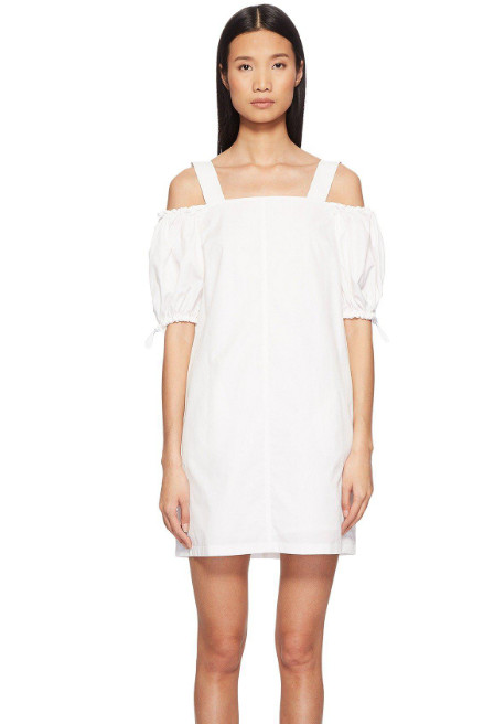 Sportmax L77221 White Cina Cold Shoulder Puff Short Sleeve Dress Size 12