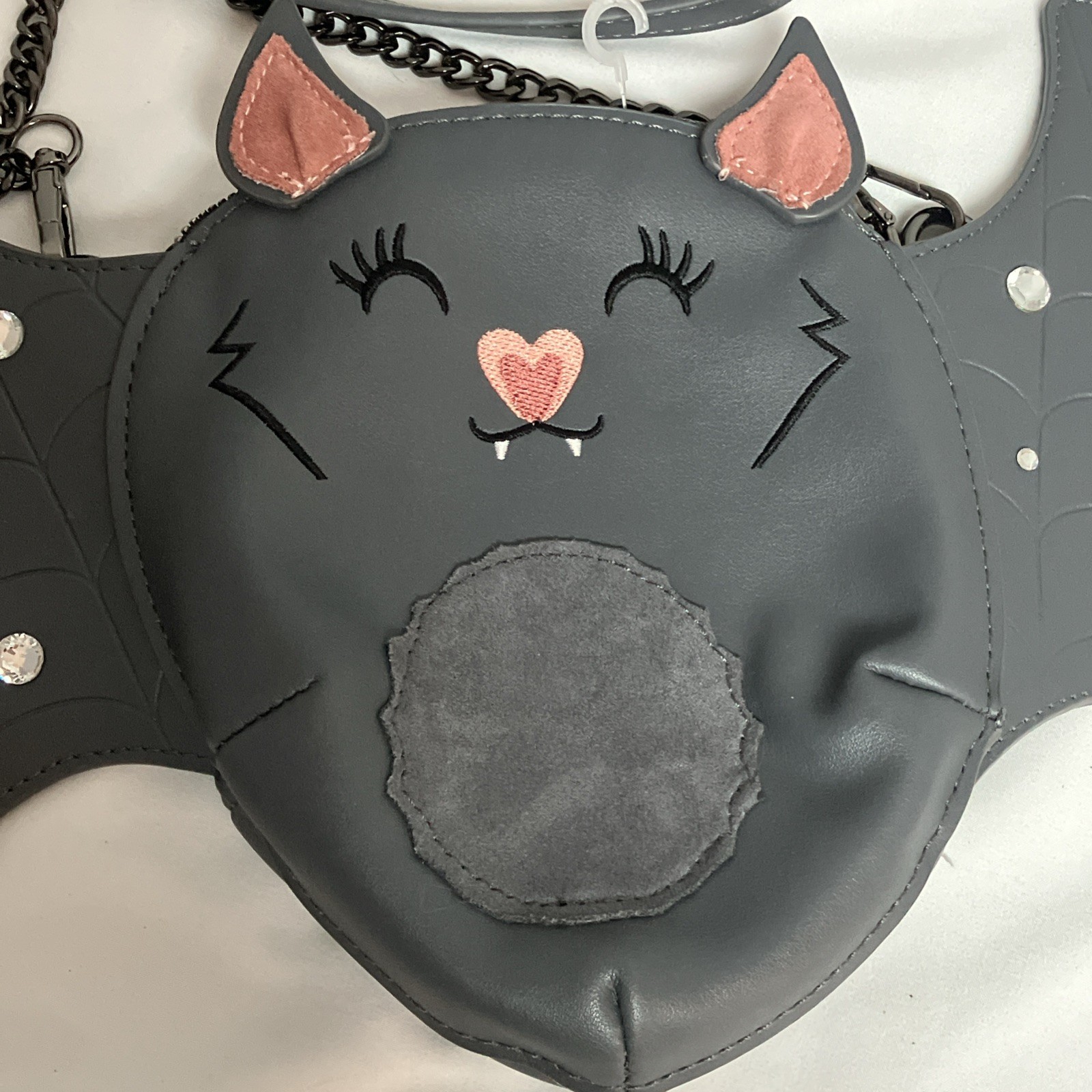 Betsey Johnson XO Bat Rhinestone Halloween Crossbody Bag Dark Gray EUC
