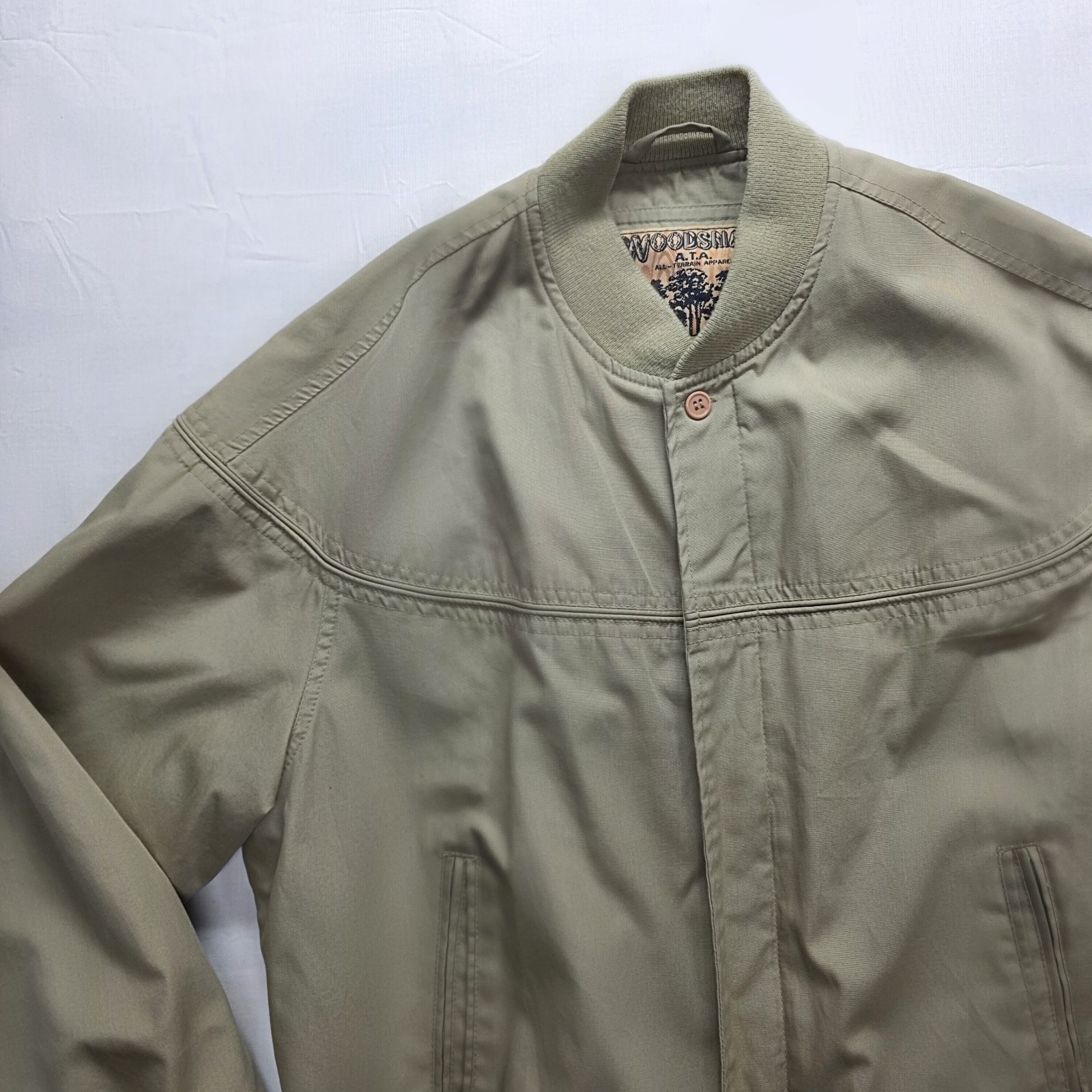 Vtg 90s Woodsman ATA All Terrain Apparel Bomber Jacket Mens Medium Khaki Oman