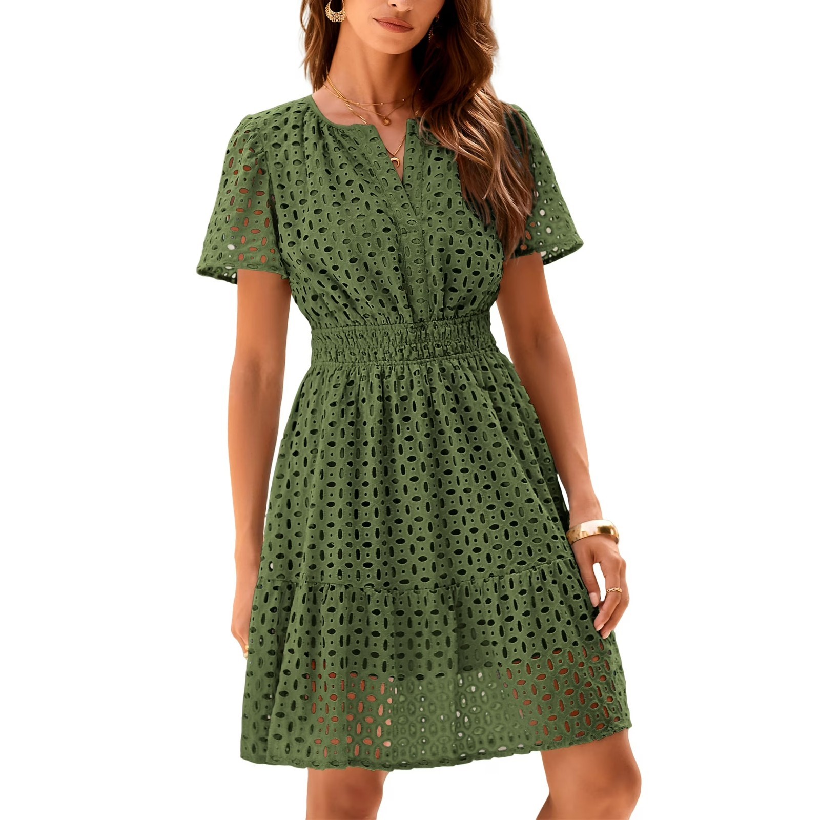 PRETTYGARDEN Womens Summer Short Dress V Neck Short Sleeve A Line Wear To Work