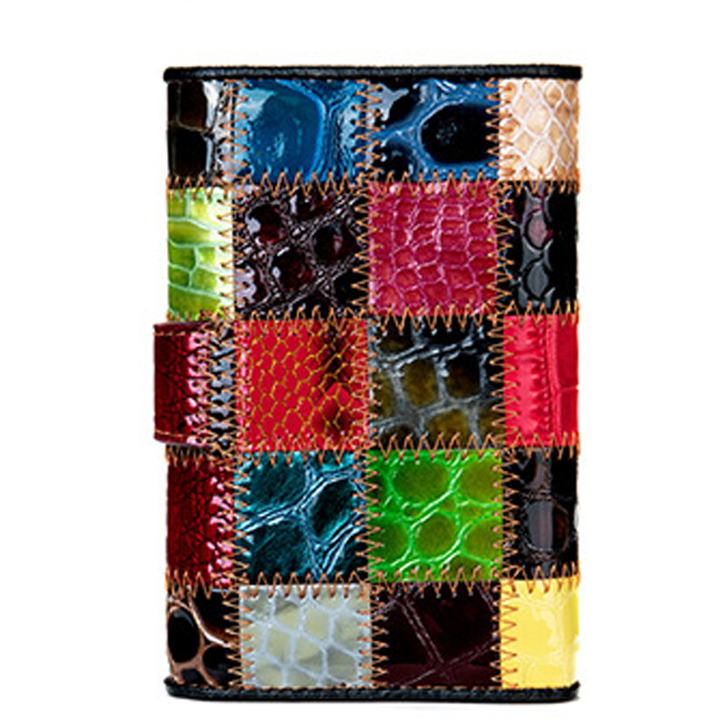 100% Genuine Leather Colorful Blocks Patchwork Clutch Women’s Long/Short Wallet
