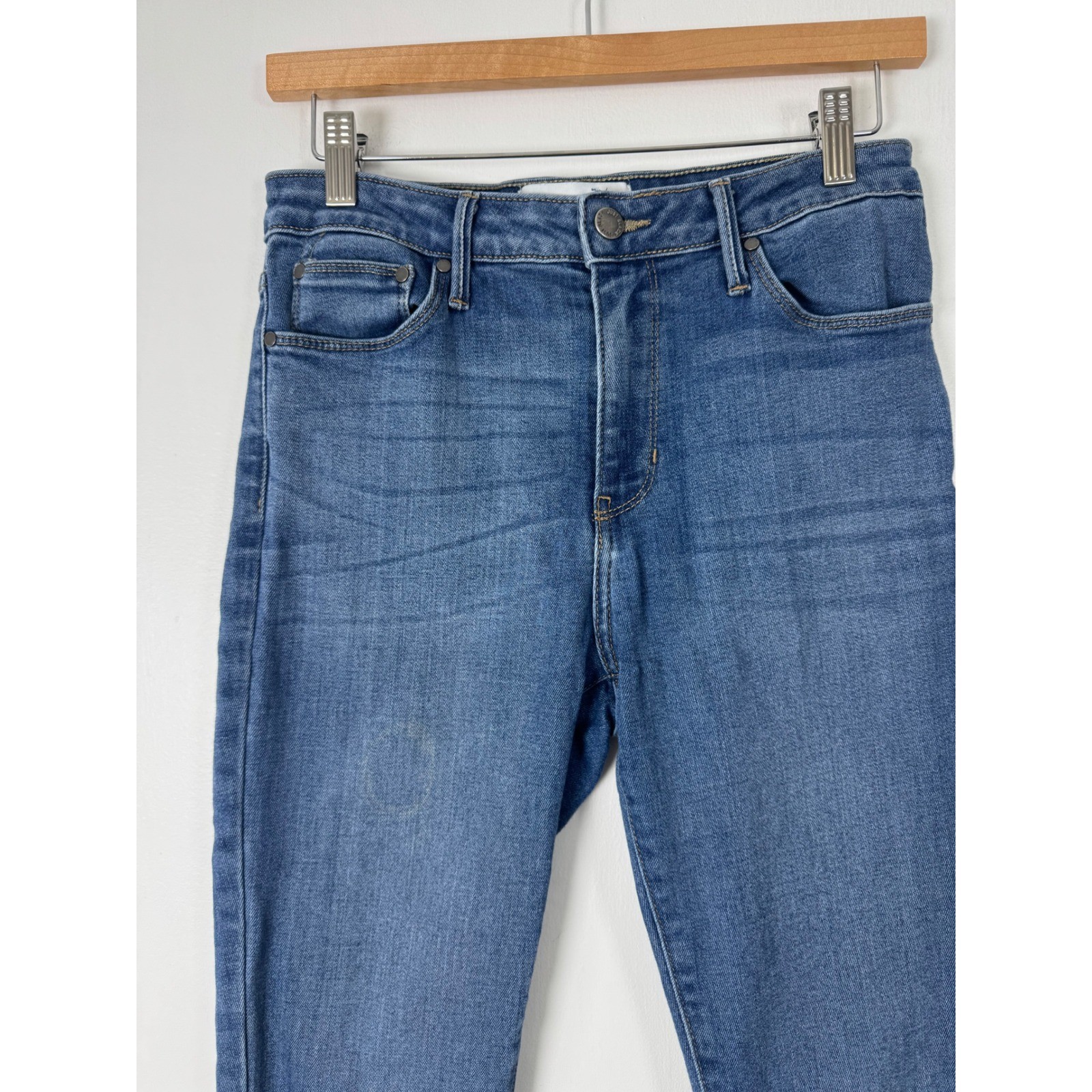 Boho Just Black Denim Womens 29 Skinny Jeans Blue Frayed Tulip Hem BP246J USA