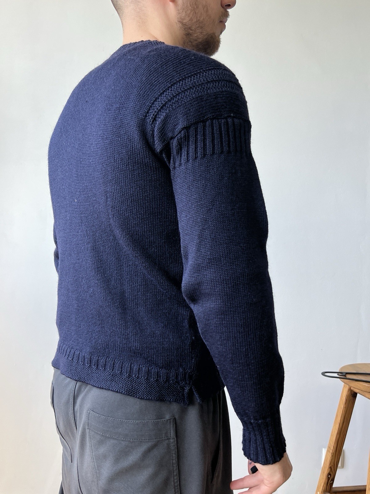 Le Tricoteur Guernsey Jumper Style Small Navy Pure British Wool Fisherman