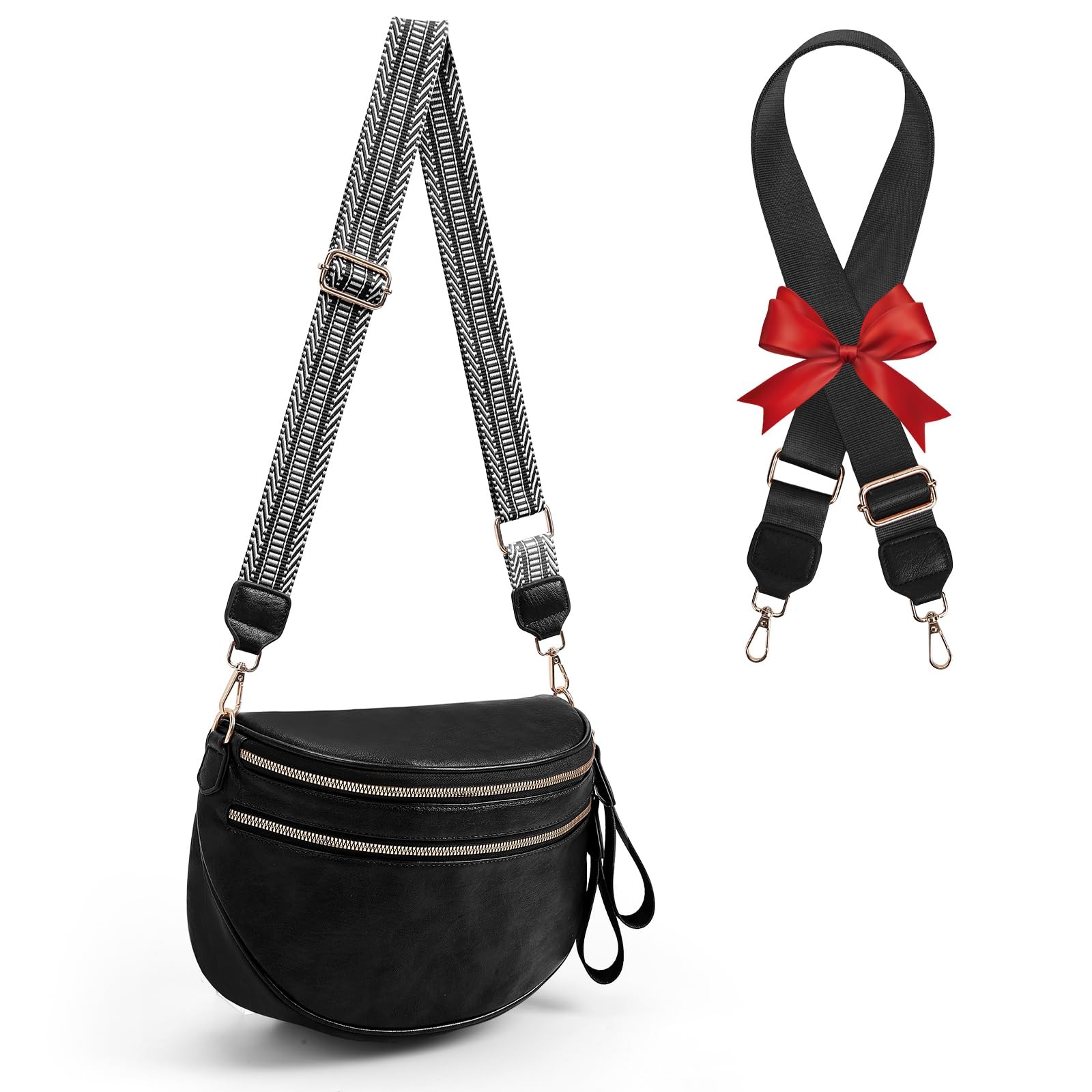 Leather Crossbody Fanny Pack Trendy Bum Bag Double Zip Multi Compartment with…