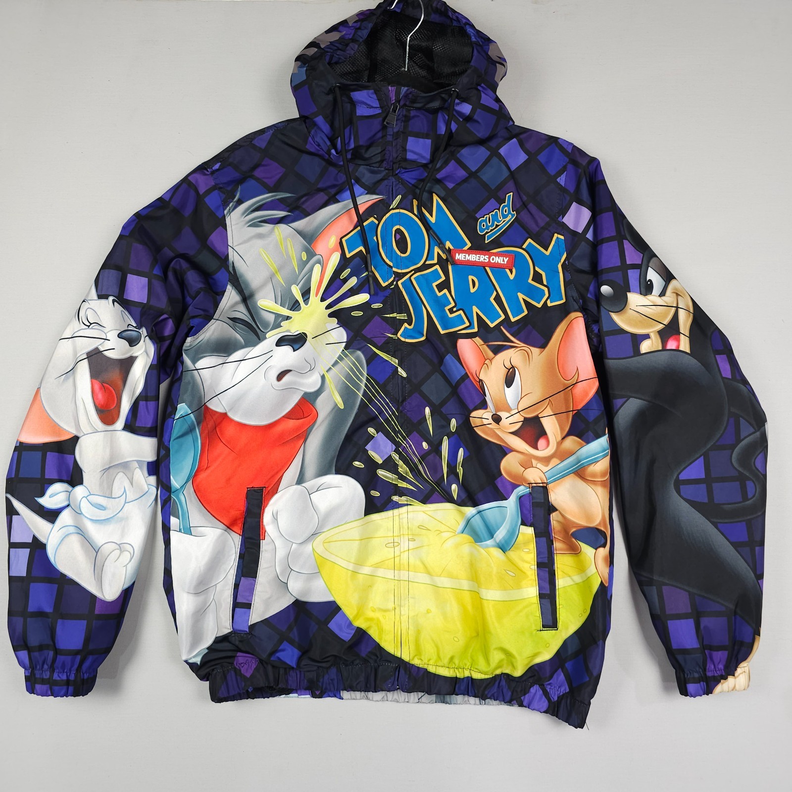 Members Only Tom & Jerry Jacket Adult Small All Over Print AOP Hood Windbreaker