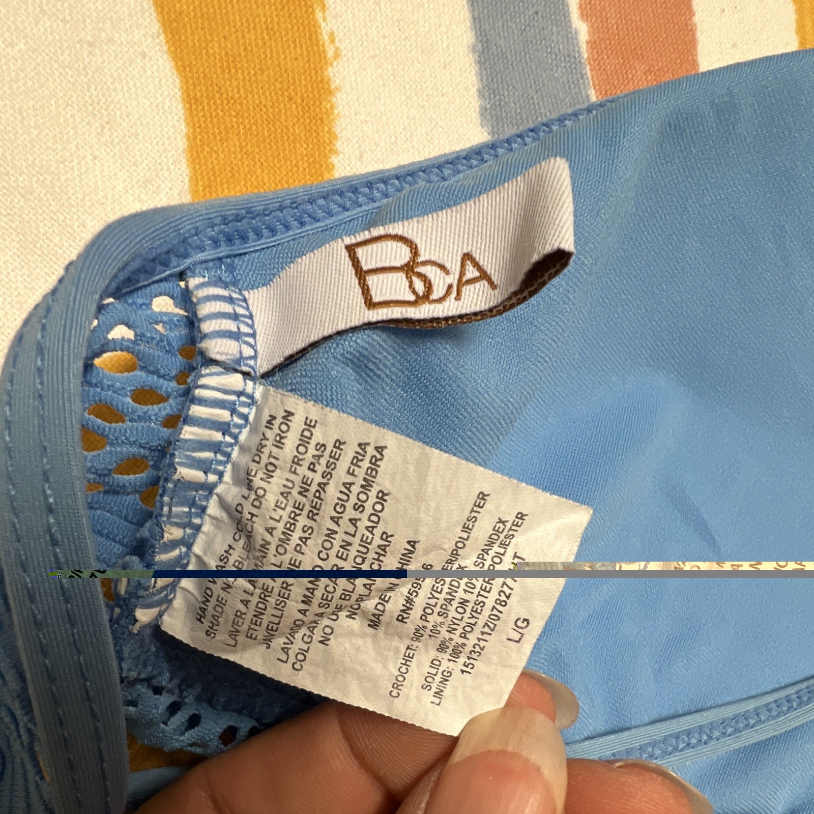 Rebecca Virtue Women’s Blue Solid CrochetHalterBikiniTopLined Size L B Cup 224.5