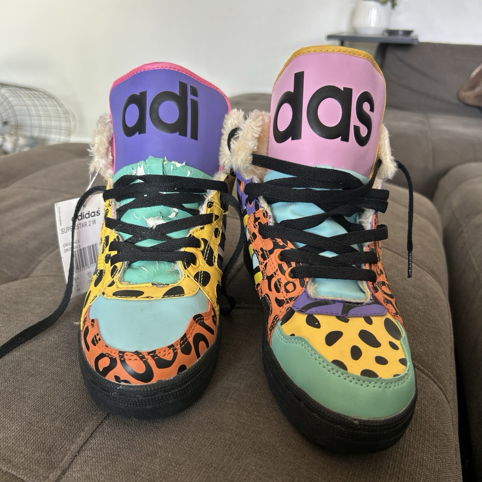 adidas Jeremy Scott Instinct High Top Sneakers Multicolor Animal Print Size 7