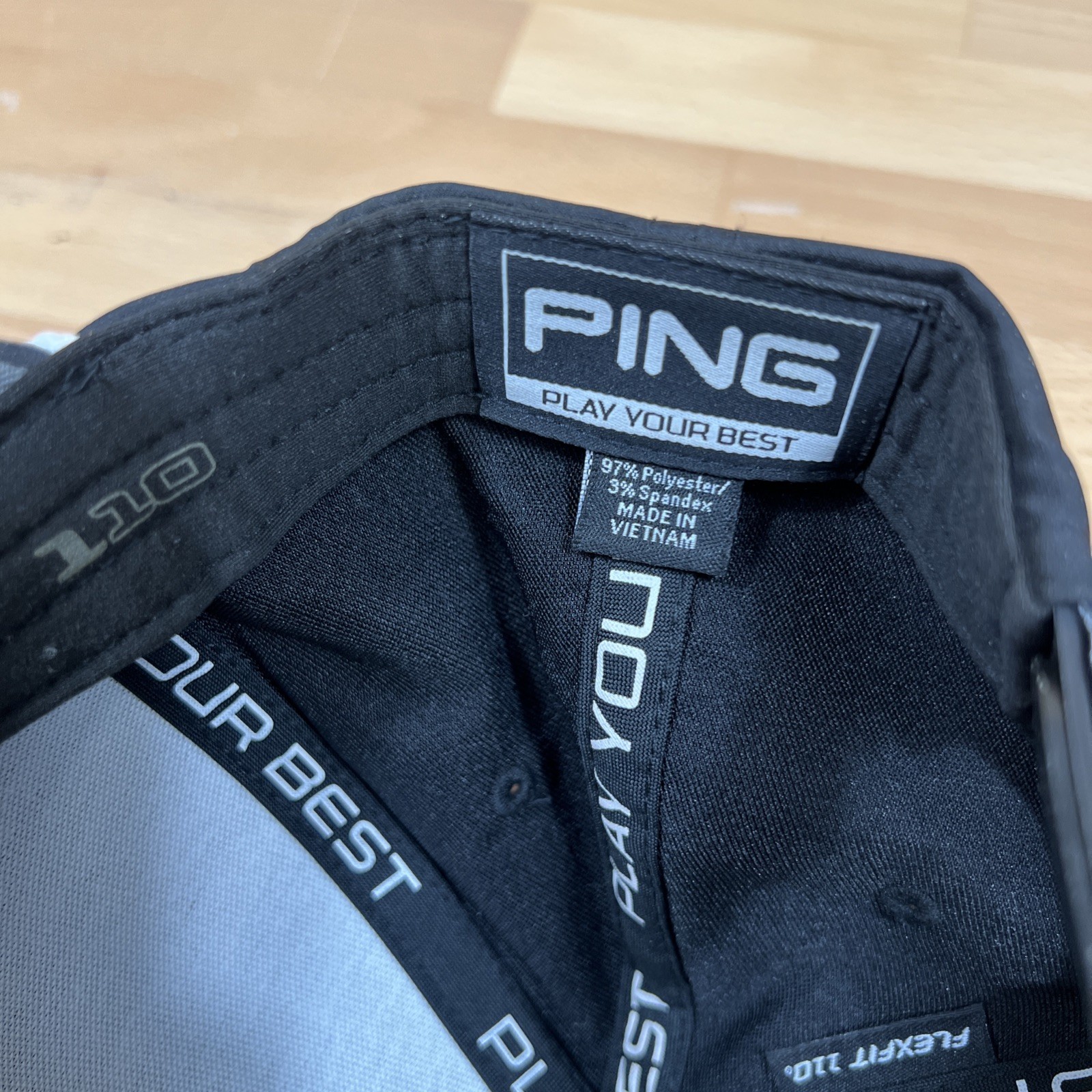 Ping PLAY YOUR BEST Golf Hat Cap Black Adjustable ONE TEN flexfit TECH