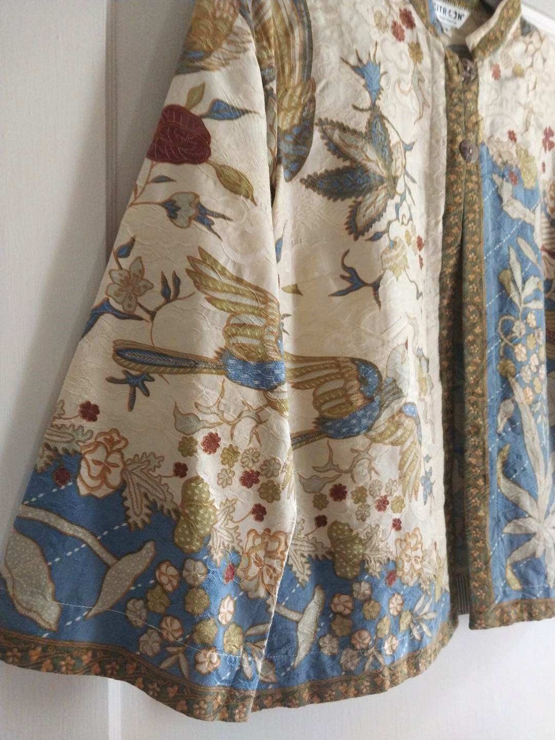 Moving Sale! Citron Santa Monica Silk Birds Floral Open Front Tunic Top Kimono M