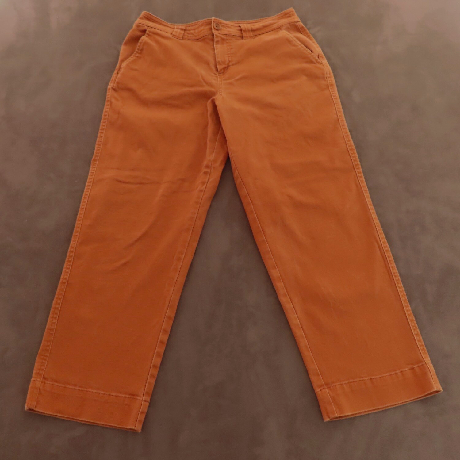 A New Day Crop Pants Womens 8 Brown Stretch Twill Mid Rise Pockets Zipper Preppy