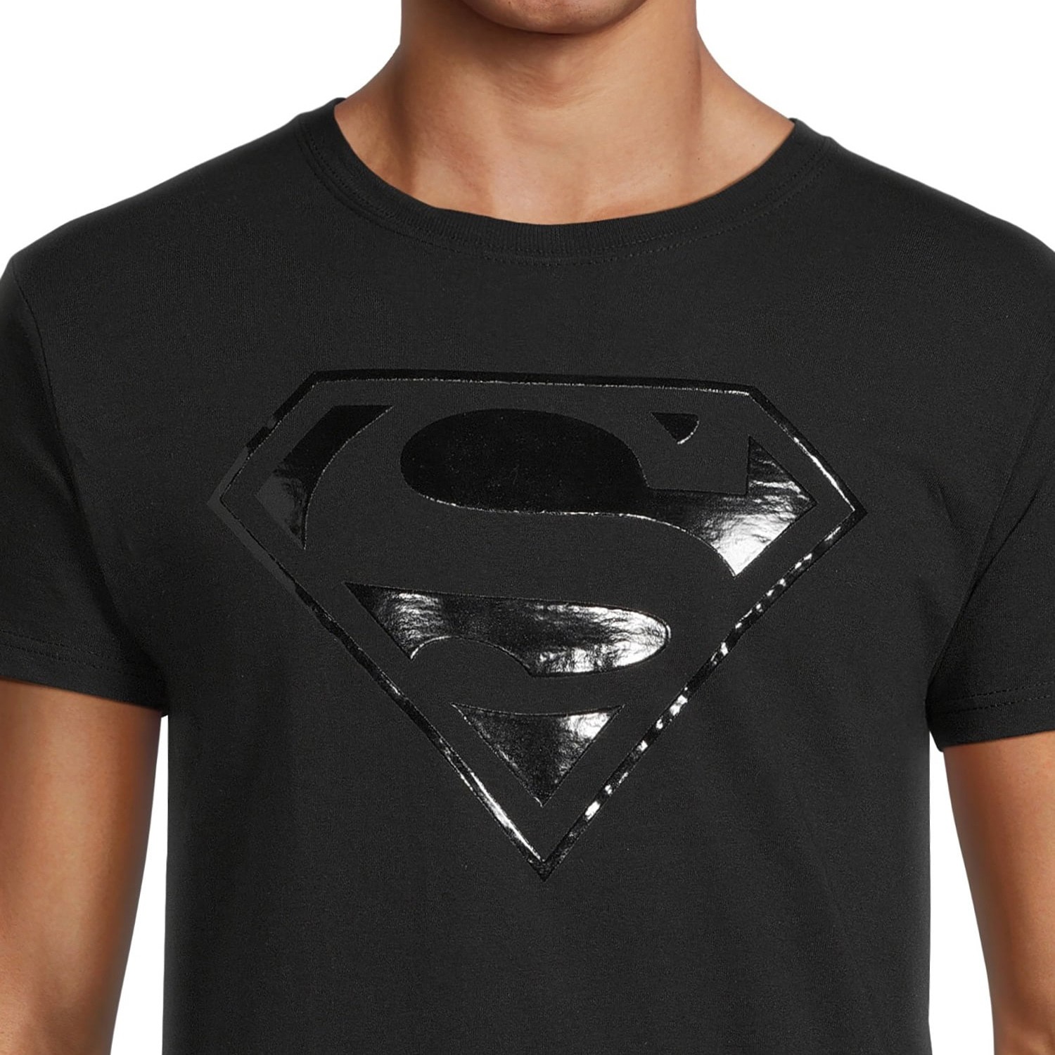 DC Comics Superman T-Shirt Men’s Black Raised Logo Short Sleeve Top
