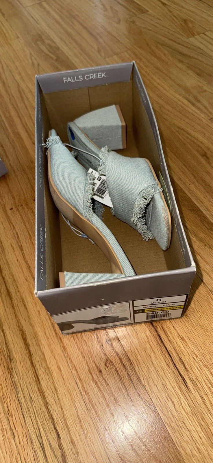 Falls Creek Women’s Denim Fringe Square Toe Slip-On Mule Sandals US 8 Medium