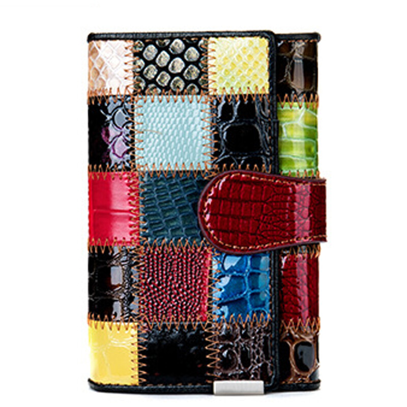 100% Genuine Leather Colorful Blocks Patchwork Clutch Women’s Long/Short Wallet
