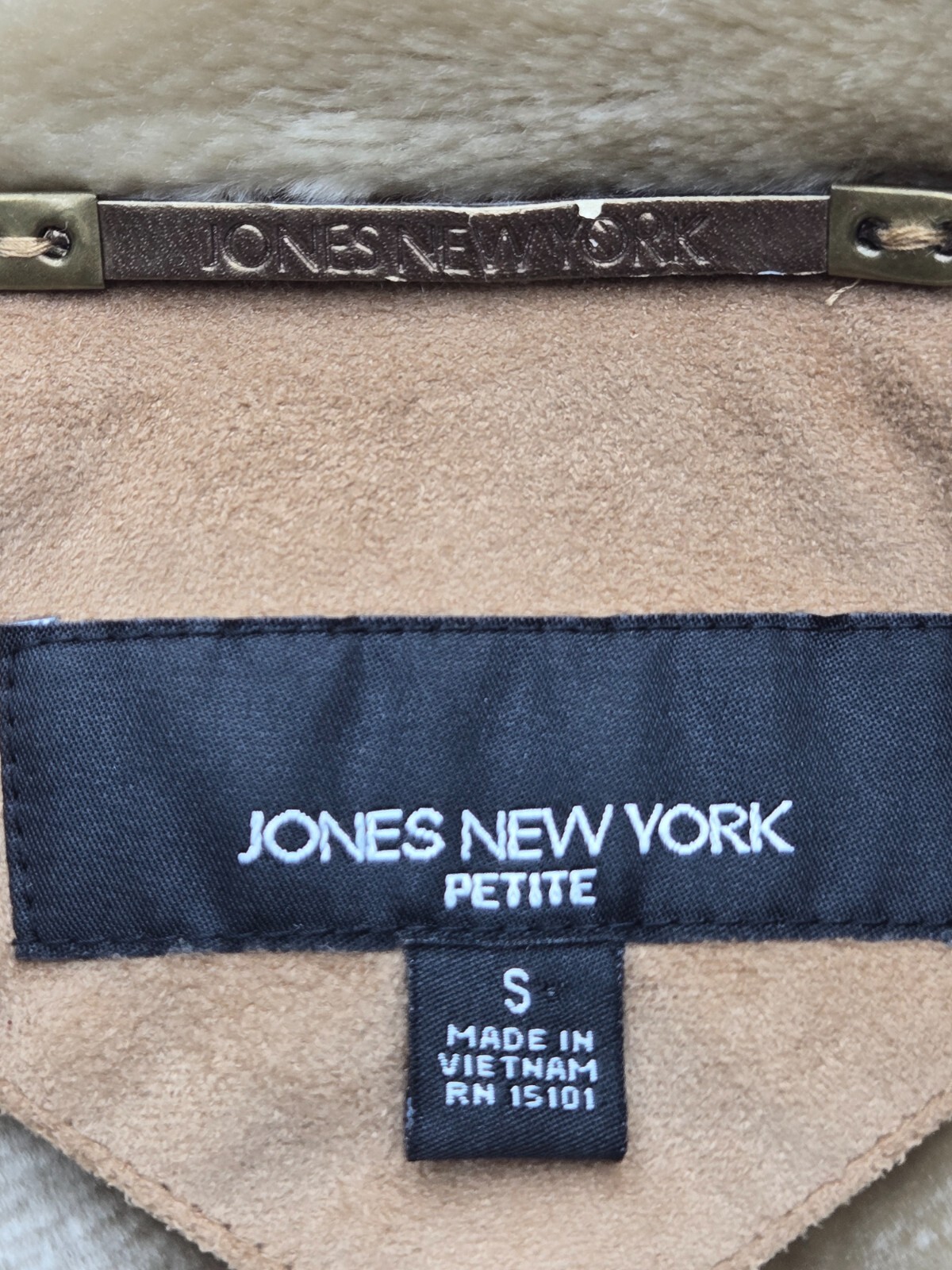 Jones New York Women Coat Small Brown Faux Fur Collared Lapel Stitching Casual