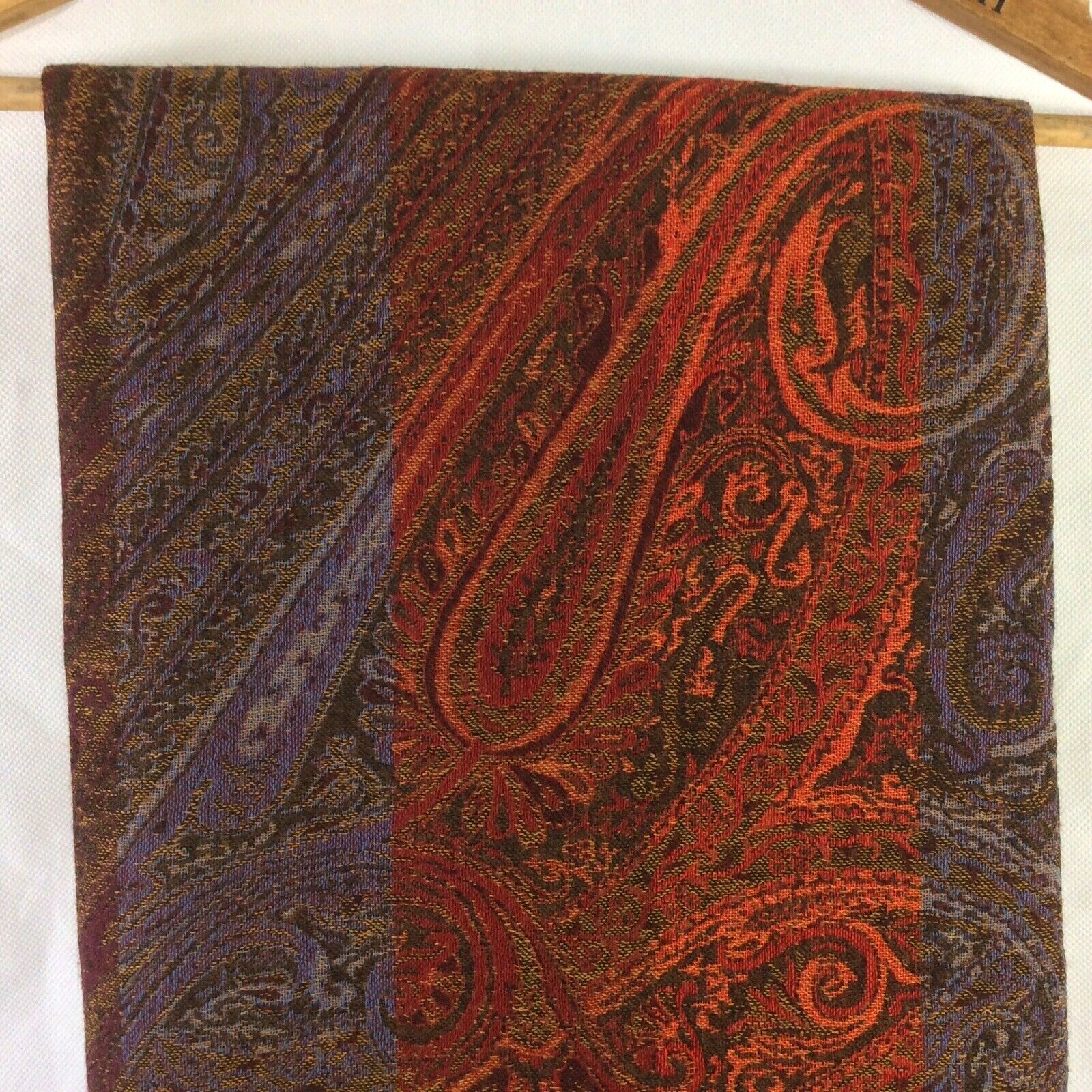 SCARF THROW WRAP RUNNER 100% WOOL 72″X28″ TASSELS PAISLEY DESIGN FABRIC TAG