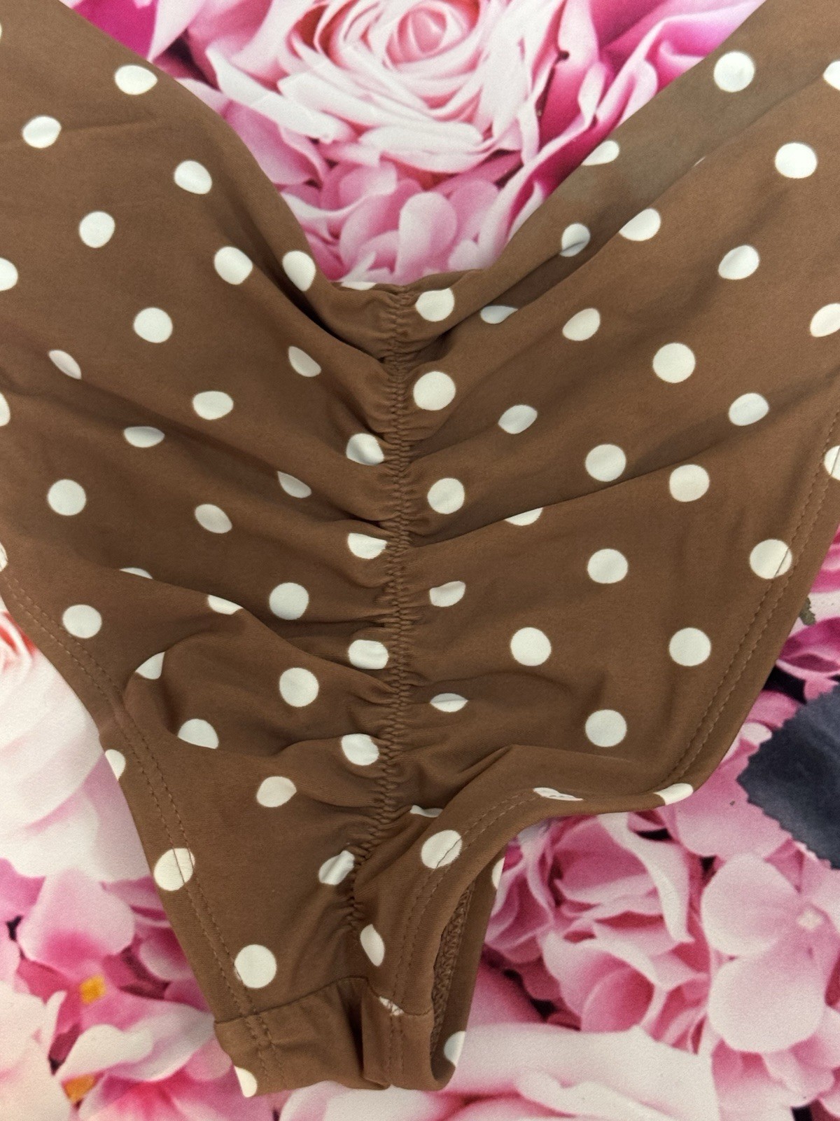 NWT Polka Dot Brown Two Piece Bikini Set Size Medium Swim Suit Swimwear