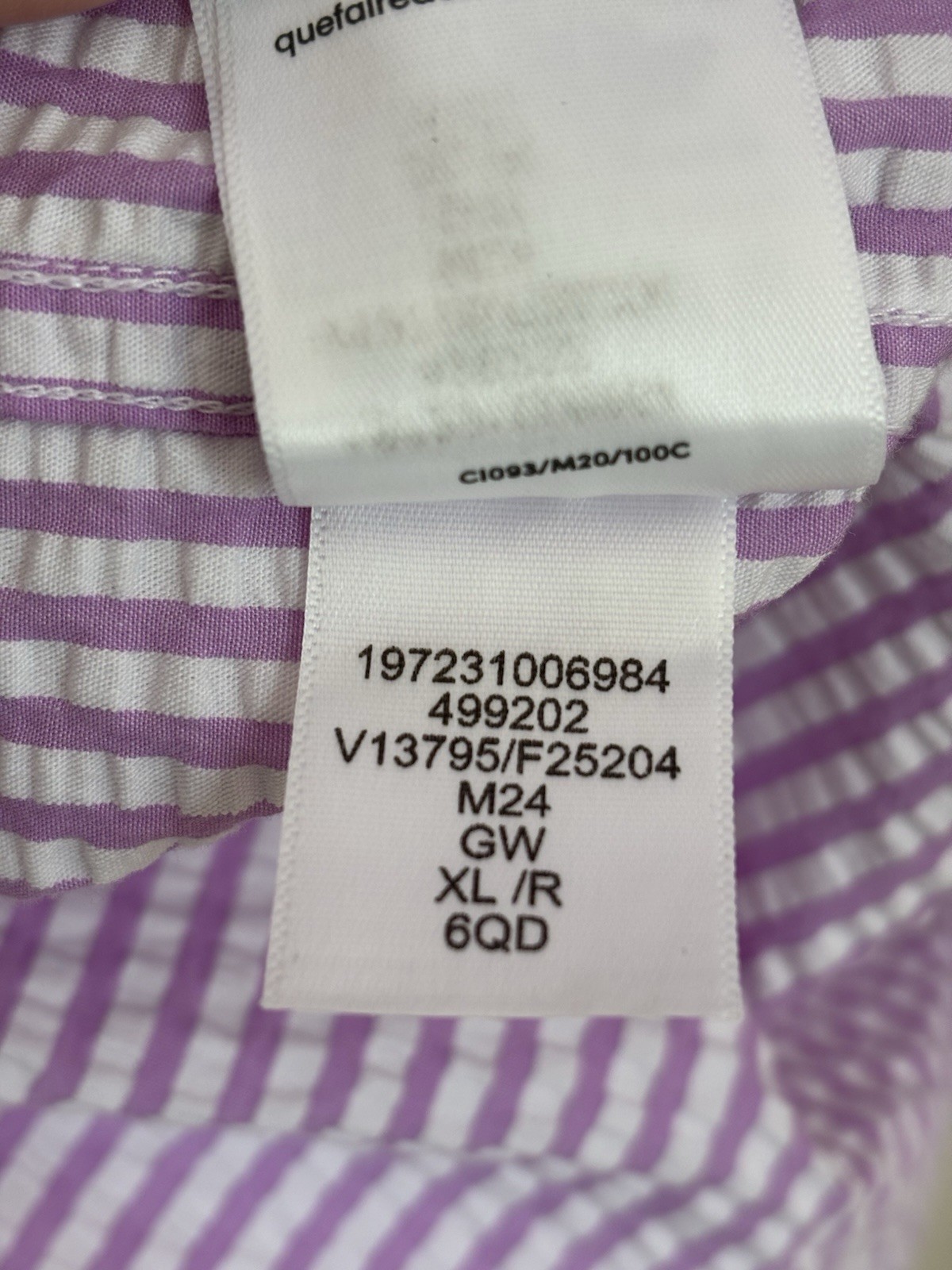 Lands End Men Seersucker Button Down Shirt XL 46-48 Purple/White Short Sleeve
