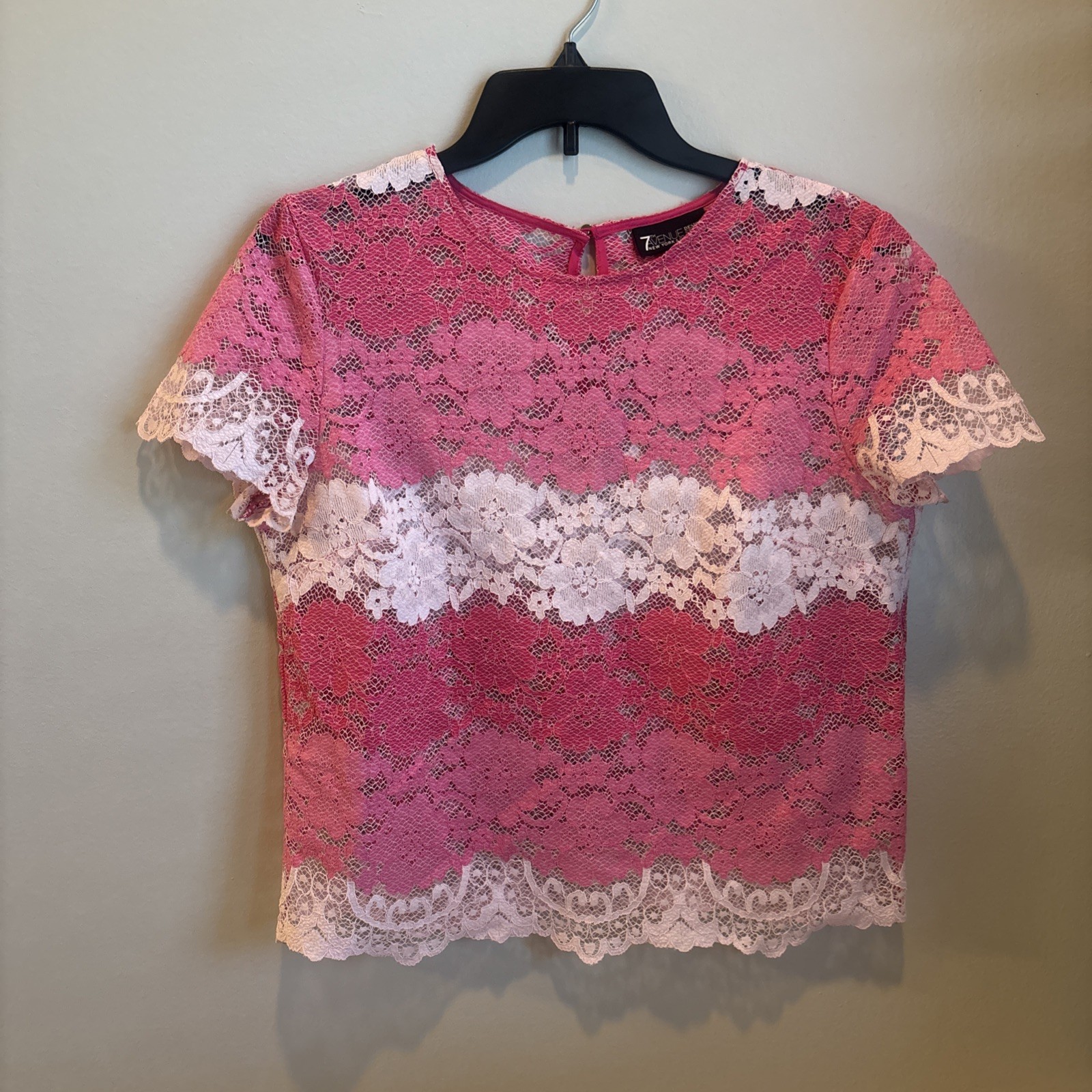 Women’s Pinch Lace Floral Pattern Short Sleeve Top Size Small