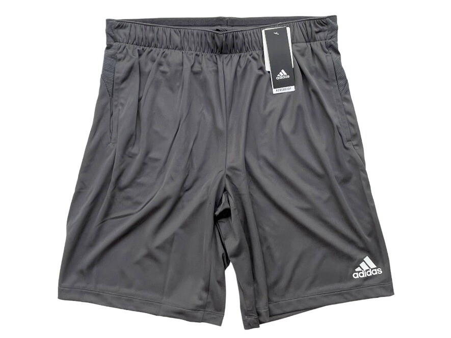 Adidas Mens L Grey/ White 9″ Aeroready 10″ Game Mode Knit Training Shorts DX9749