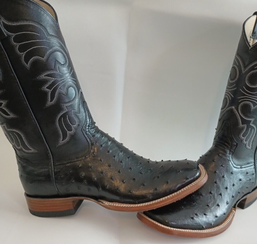Mens New 100% AuthenticFull Quill Black Ostrich Cowboy Boots all sizes Available
