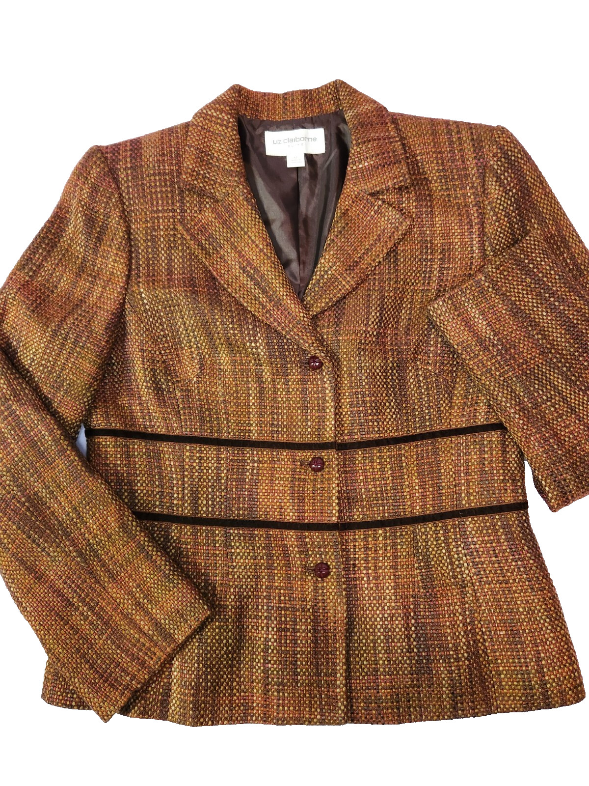 90s Vintage Liz Claiborne Tweed Skirt Suit 2Pc Peplum 3-button Jacket Size 12