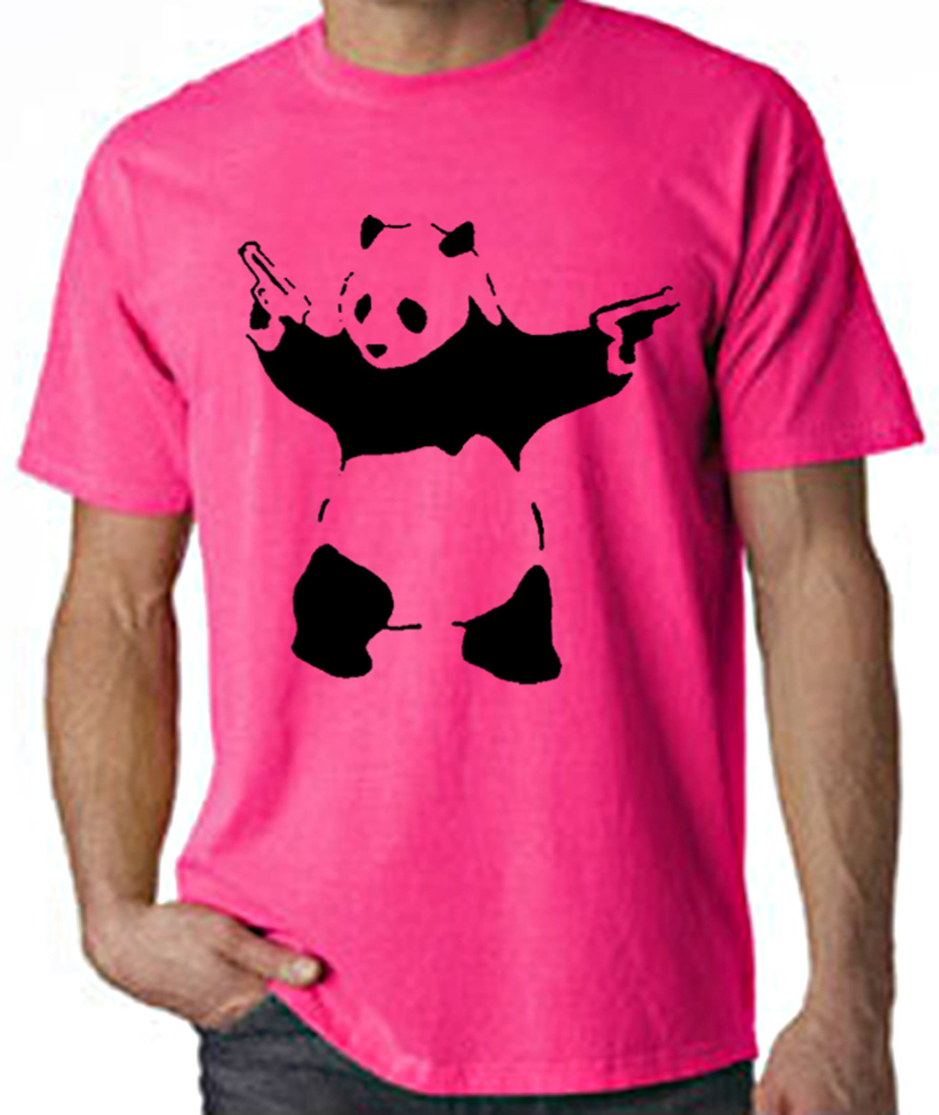 BANKSY PANDA WITH PISTOLS NEON T-SHIRT – Guns Pandamonium – Choice Of Colours
