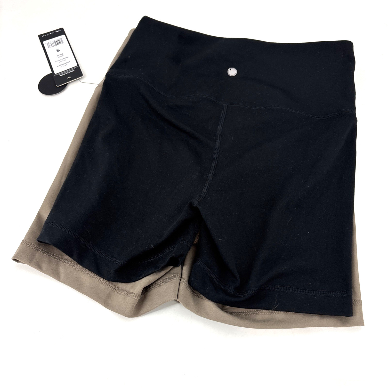NEW Yogalicious Lux Everyday High Waist Bike Short 2-Pack S 5” Inseam Black Tan