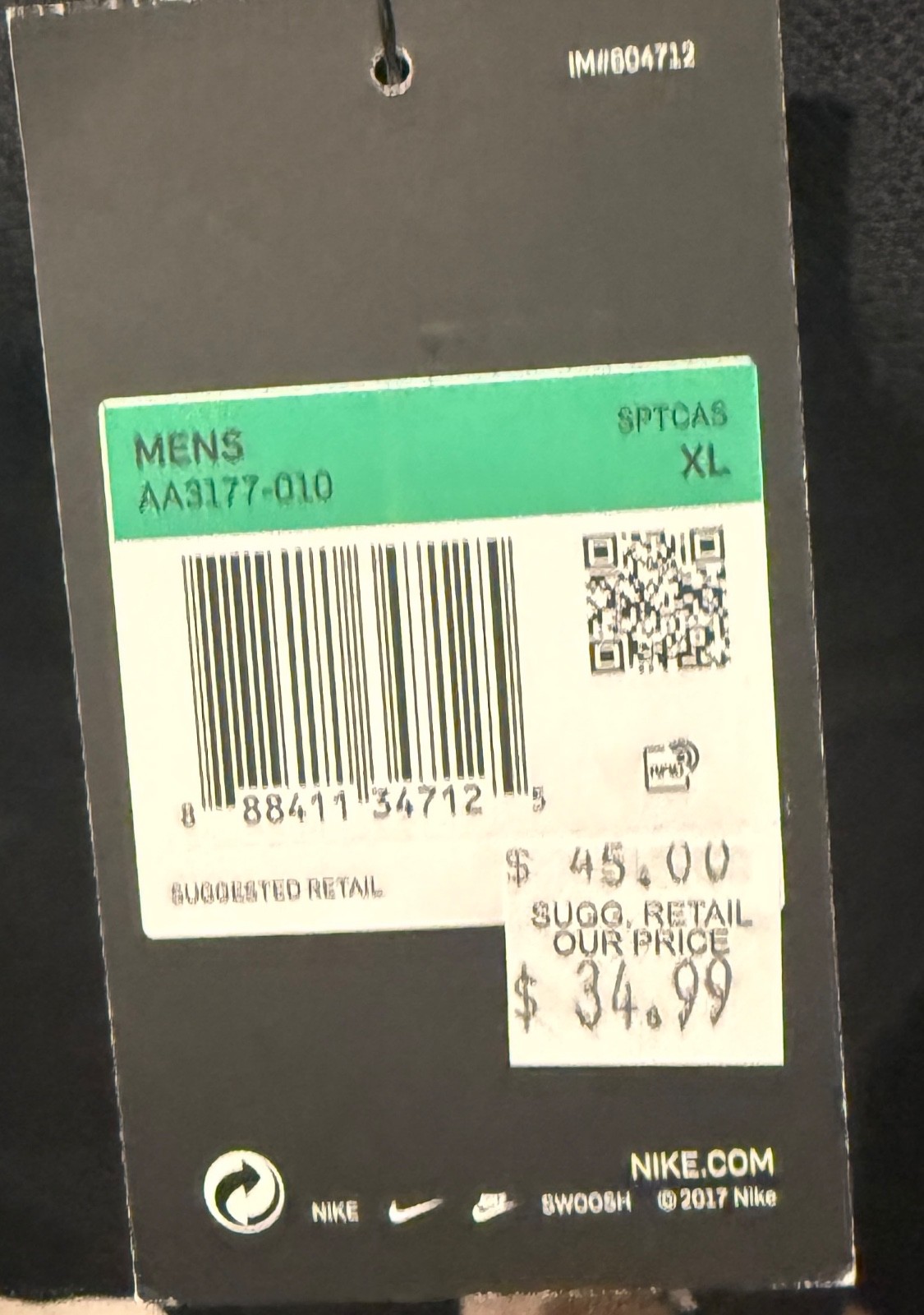Nike Men’s XL Black Crewneck Sweatshirt White Swoosh NWT