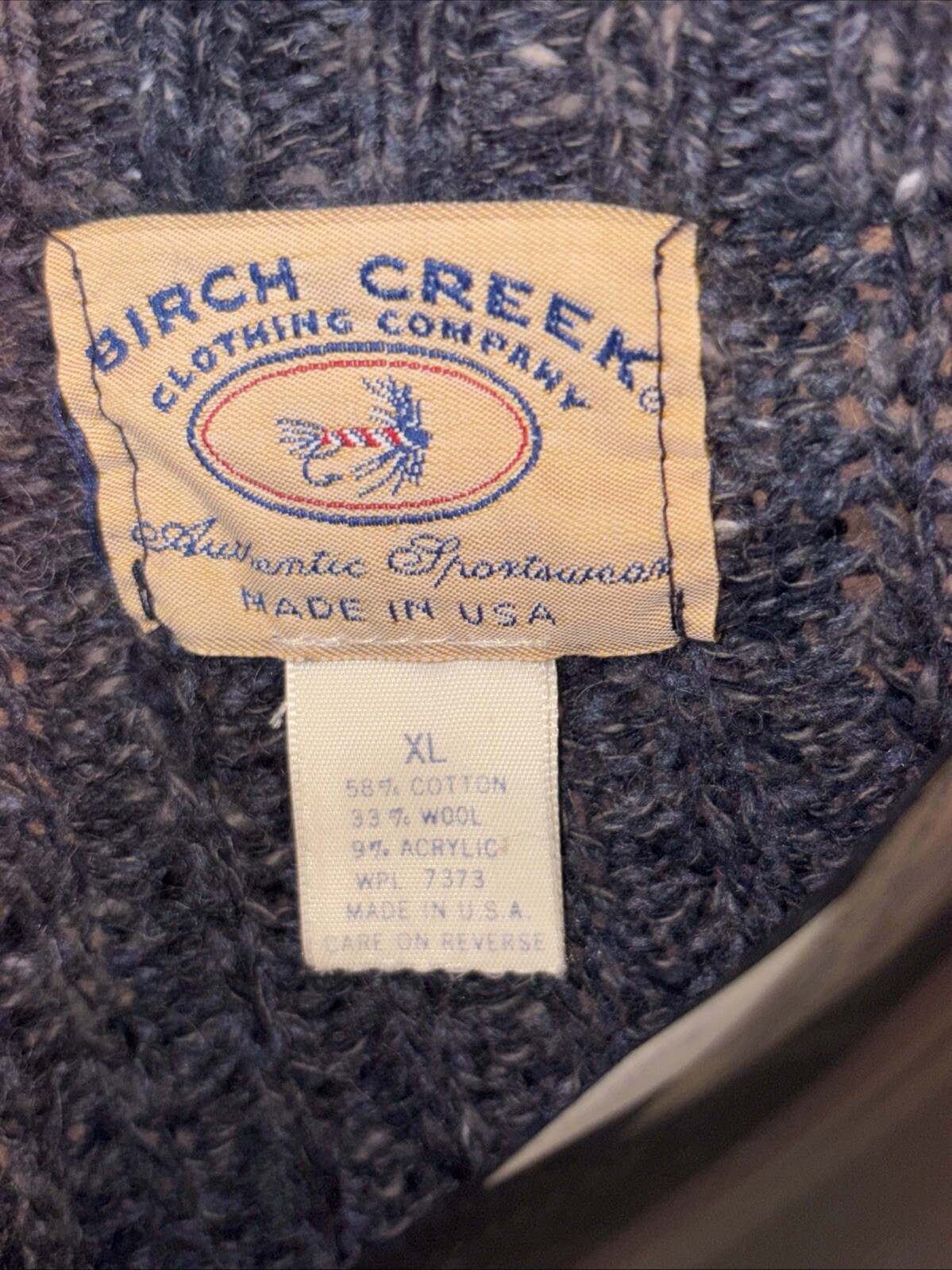 Men’s XL Birch Creek Sweater Cotton Wool Made USA Fisherman Style Gray Warm