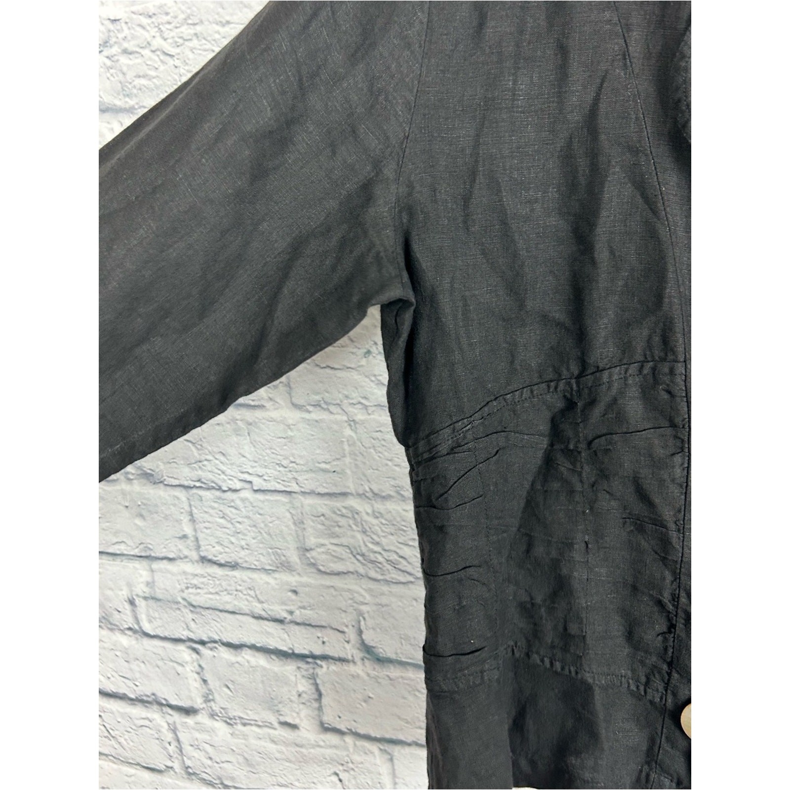 Willow Black 100% Linen Jacket Shell Button Art to Wear Blazer Medium