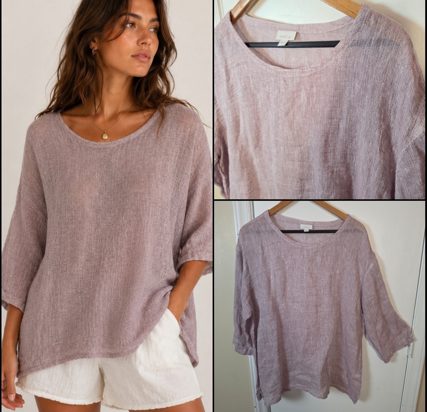 J JIll Pure JIll Linen Boxy Open Weave Knit Top Mauve Sz XL Beachy Coastal