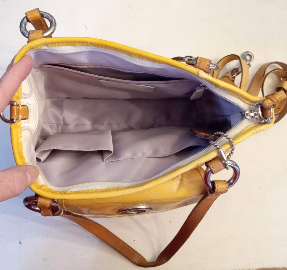 Coach Handbag LEAH CrossBody Convertible Double Strap YELLOWED Patent Leather