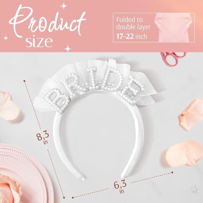 2 PCS ELEGANT BRIDE HEADBAND SET WITH VEIL – STYLISH BRIDE CROWN WITH PEARLS